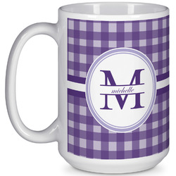 Gingham Print 15 Oz Coffee Mug - White (Personalized)