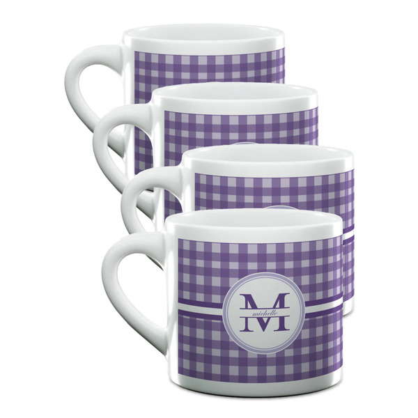 Custom Gingham Print Double Shot Espresso Cups - Set of 4 (Personalized)