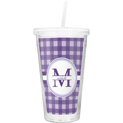 Gingham Print Double Wall Tumbler with Straw (Personalized)