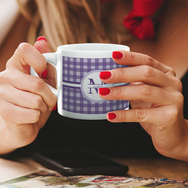 Custom Gingham Print Double Shot Espresso Cup - Single (Personalized)