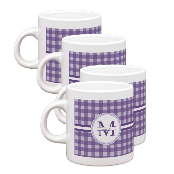 Custom Gingham Print Single Shot Espresso Cups - Set of 4 (Personalized)