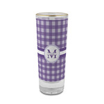 Gingham Print 2 oz Shot Glass -  Glass with Gold Rim - Set of 4 (Personalized)