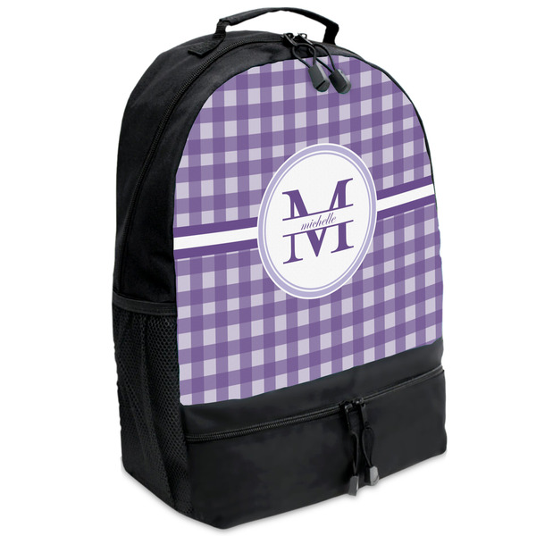 Custom Gingham Print Backpacks - Black (Personalized)