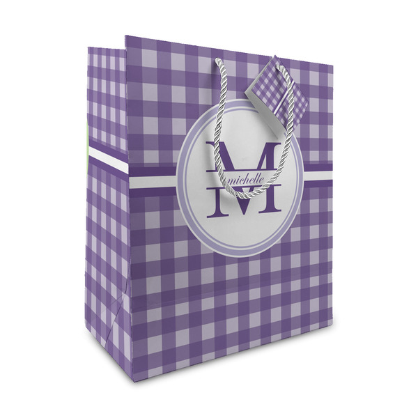 Custom Gingham Print Medium Gift Bag (Personalized)