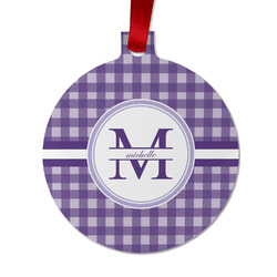 Gingham Print Metal Ball Ornament - Double Sided w/ Name and Initial