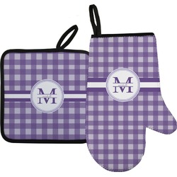 Gingham Print Right Oven Mitt & Pot Holder Set w/ Name and Initial