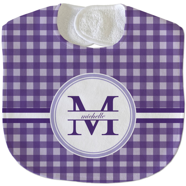 Custom Gingham Print Velour Baby Bib w/ Name and Initial