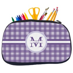 Gingham Print Neoprene Pencil Case - Medium w/ Name and Initial