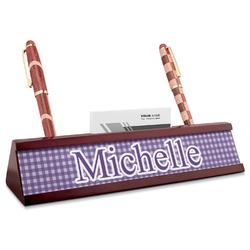 Gingham Print Red Mahogany Nameplate with Business Card Holder (Personalized)