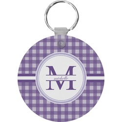 Gingham Print Round Plastic Keychain (Personalized)