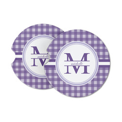 Gingham Print Sandstone Car Coasters - Set of 2 (Personalized)