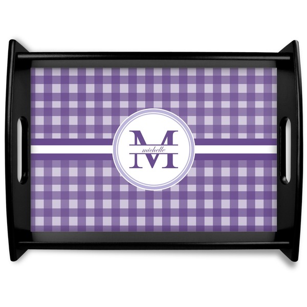 Custom Gingham Print Black Wooden Tray - Large (Personalized)