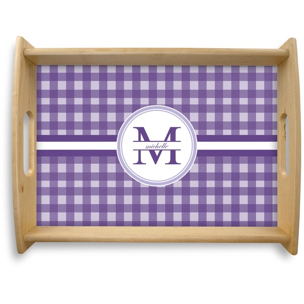 Custom Gingham Print Natural Wooden Tray - Large (Personalized)