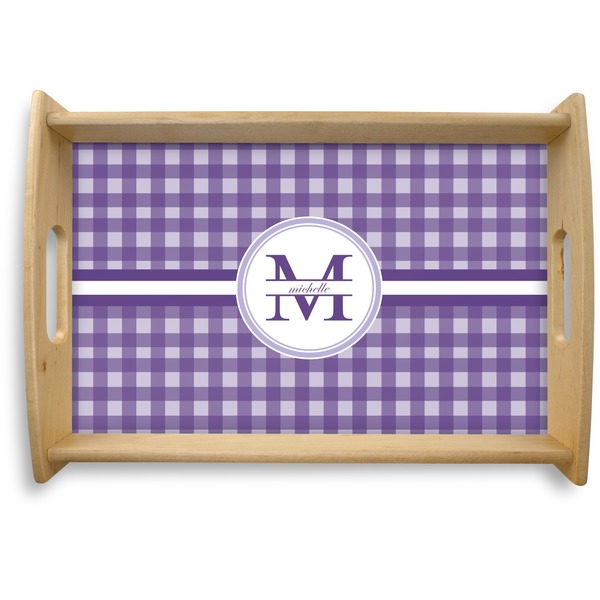 Custom Gingham Print Natural Wooden Tray - Small (Personalized)