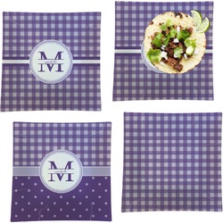 Gingham Print Set of 4 Glass Square Lunch / Dinner Plate 9.5" (Personalized)
