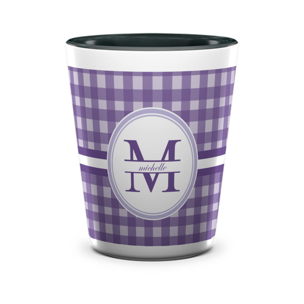 Custom Gingham Print Ceramic Shot Glass - 1.5 oz - Two Tone - Single (Personalized)