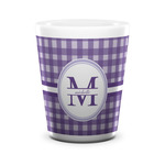 Gingham Print Ceramic Shot Glass - 1.5 oz - White - Single (Personalized)