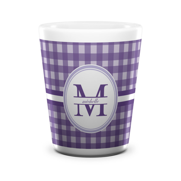 Custom Gingham Print Ceramic Shot Glass - 1.5 oz - White - Single (Personalized)