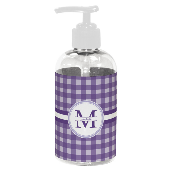 Custom Gingham Print Plastic Soap / Lotion Dispenser (8 oz - Small - White) (Personalized)