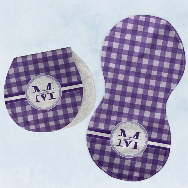 Custom Gingham Print Burp Pads - Velour - Set of 2 w/ Name and Initial