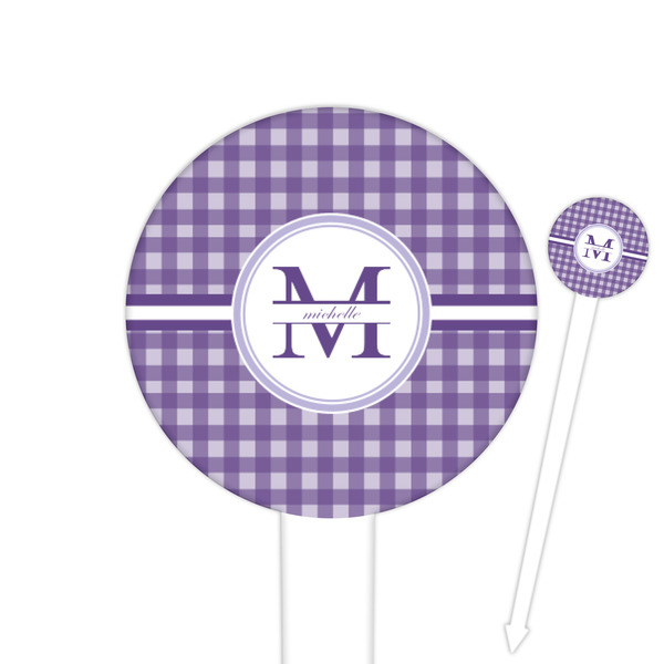 Custom Gingham Print 6" Round Plastic Food Picks - White - Double Sided (Personalized)