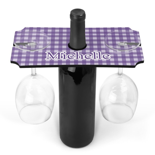 Custom Gingham Print Wine Bottle & Glass Holder (Personalized)