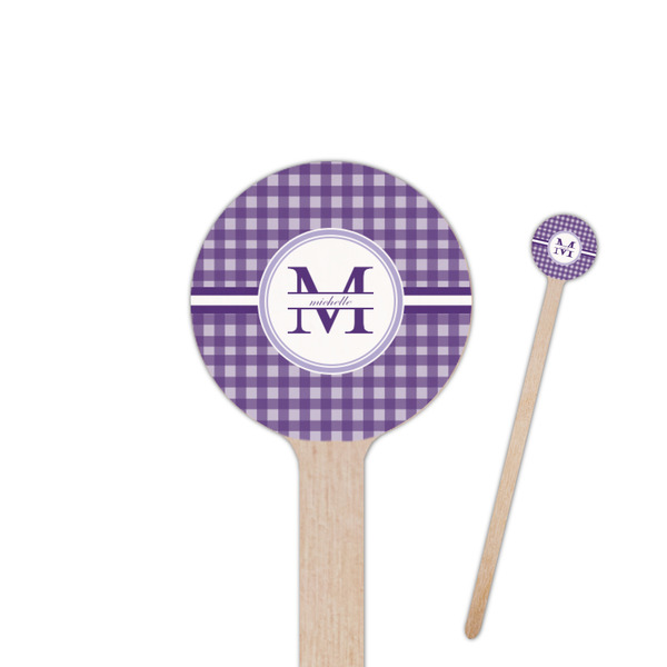 Custom Gingham Print 7.5" Round Wooden Stir Sticks - Double Sided (Personalized)