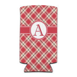 Red & Tan Plaid Can Cooler (tall 12 oz) (Personalized)
