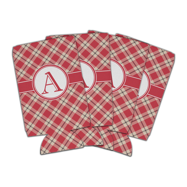 Custom Red & Tan Plaid Can Cooler (16 oz) - Set of 4 (Personalized)