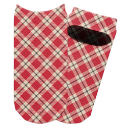 Red & Tan Plaid Adult Ankle Socks