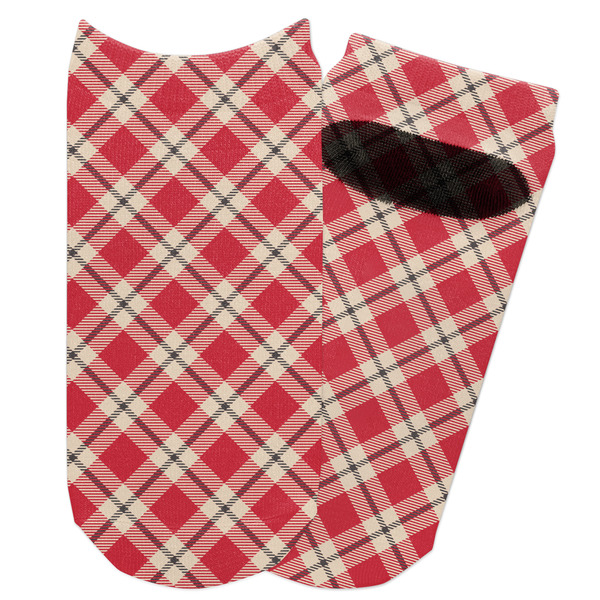 Custom Red & Tan Plaid Adult Ankle Socks