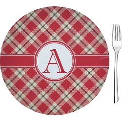 Red & Tan Plaid Glass Appetizer / Dessert Plate 8" (Personalized)