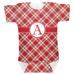 Red & Tan Plaid Baby Bodysuit 3-6 w/ Initial