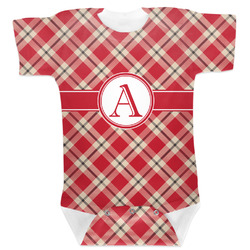 Red & Tan Plaid Baby Bodysuit 3-6 w/ Initial