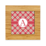 Red & Tan Plaid Bamboo Trivet with Ceramic Tile Insert (Personalized)