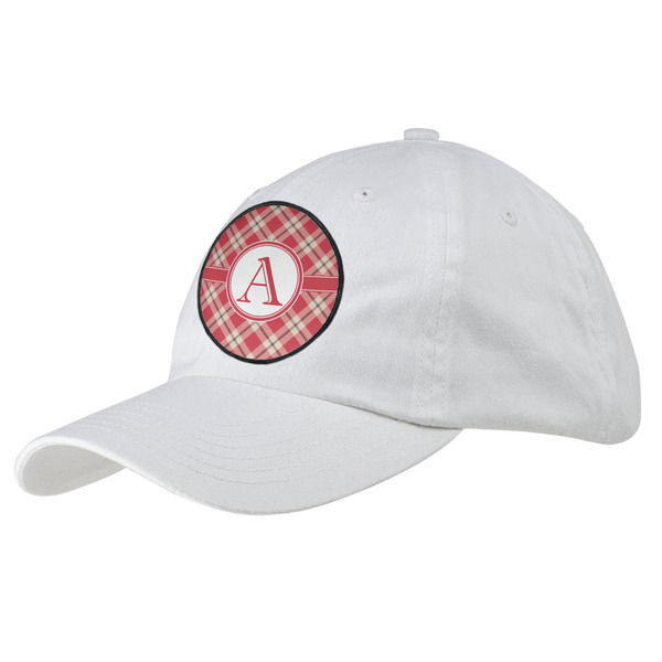 Custom Red & Tan Plaid Baseball Cap - White (Personalized)