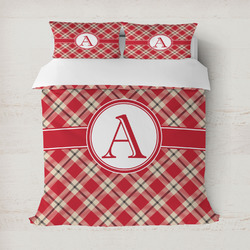 Red & Tan Plaid Duvet Cover Set - Full / Queen (Personalized)