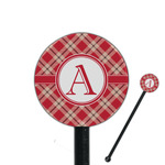 Red & Tan Plaid 5.5" Round Plastic Stir Sticks - Black - Single Sided (Personalized)