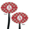 Red & Tan Plaid Black Plastic 7" Stir Stick - Double Sided - Oval - Front & Back