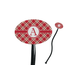 Red & Tan Plaid 7" Oval Plastic Stir Sticks - Black - Single Sided (Personalized)