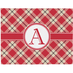 Red & Tan Plaid Woven Fabric Placemat - Twill w/ Initial