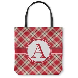 Red & Tan Plaid Canvas Tote Bag - Large - 18"x18" (Personalized)