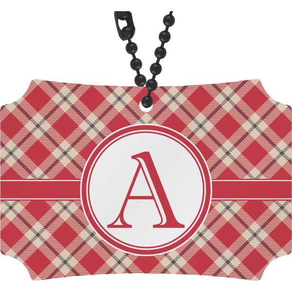 Custom Red & Tan Plaid Rear View Mirror Ornament (Personalized)