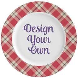 Red & Tan Plaid Ceramic Dinner Plates (Set of 4) (Personalized)