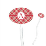 Red & Tan Plaid 7" Oval Plastic Stir Sticks - Clear (Personalized)