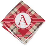 Red & Tan Plaid Cloth Napkin w/ Initial