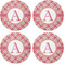 Red & Tan Plaid Coaster Round Rubber Back - Apvl