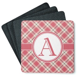 Red & Tan Plaid Square Rubber Backed Coasters - Set of 4 (Personalized)