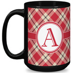 Red & Tan Plaid 15 Oz Coffee Mug - Black (Personalized)