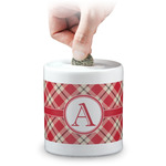 Red & Tan Plaid Coin Bank (Personalized)